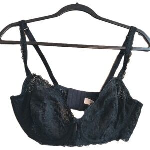 EC Gilligan Omalley Bra 38D Lace Balconette Underwire Black Feminine Coquette